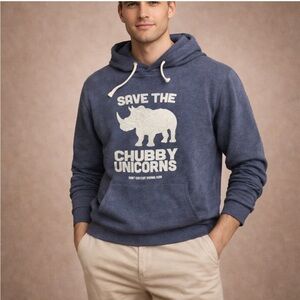 TechStyles “Save the Chubby Unicorns” Rhino Hoodie – Blue – Size M